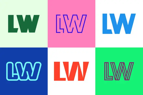 一组字母Lw标志 带有字母的抽象标识集合 几何抽象标识 — 图库矢量图片