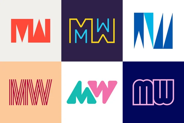 一套Mw标志字母 带有字母的抽象标识集合 几何抽象标识 — 图库矢量图片