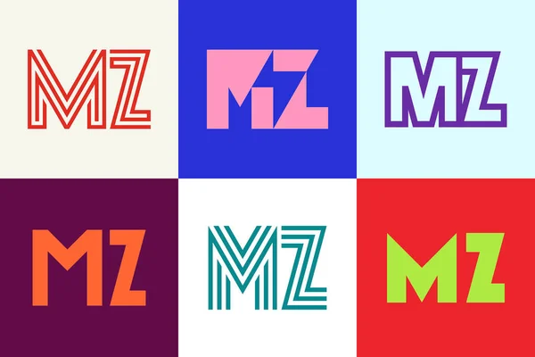一套字母Mz标志 带有字母的抽象标识集合 几何抽象标识 — 图库矢量图片