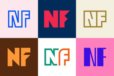 Bir dizi NF logosu. Harfli soyut logo koleksiyonu. Geometrik soyut logolar