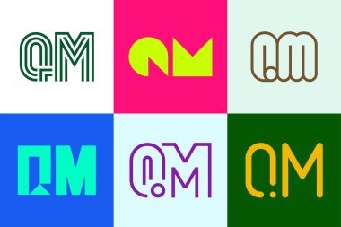 QM logoları seti. Harfli soyut logo koleksiyonu. Geometrik soyut logolar