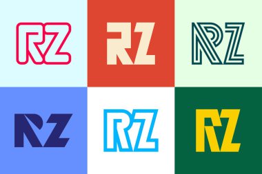 RZ logoları seti. Harfli soyut logo koleksiyonu. Geometrik soyut logolar