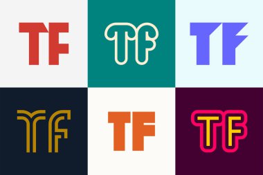 Bir dizi TF logosu. Harfli soyut logo koleksiyonu. Geometrik soyut logolar