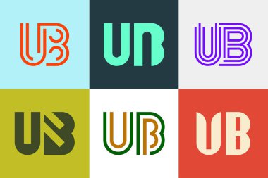 Bir dizi UB logosu. Harfli soyut logo koleksiyonu. Geometrik soyut logolar