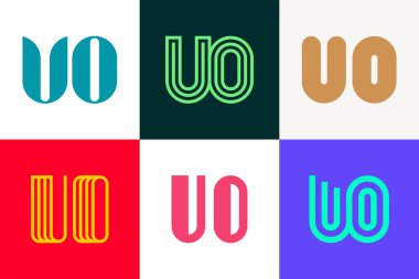 Bir dizi UO logosu. Harfli soyut logo koleksiyonu. Geometrik soyut logolar