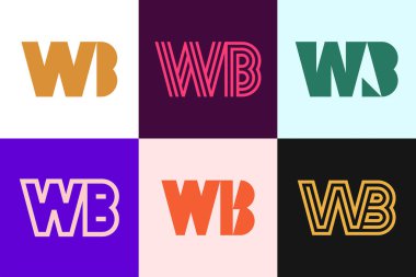 Bir dizi WB logosu. Harfli soyut logo koleksiyonu. Geometrik soyut logolar