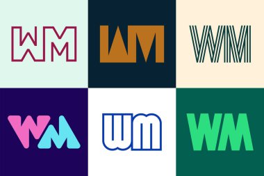 Bir dizi WM logosu. Harfli soyut logo koleksiyonu. Geometrik soyut logolar