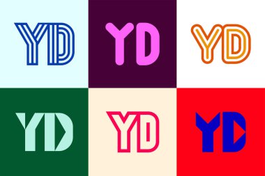 Bir dizi YD logosu. Harfli soyut logo koleksiyonu. Geometrik soyut logolar