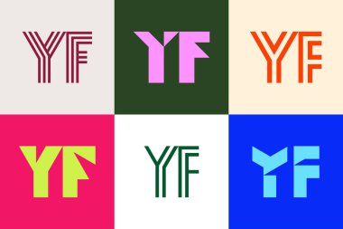 Bir dizi YF logosu. Harfli soyut logo koleksiyonu. Geometrik soyut logolar