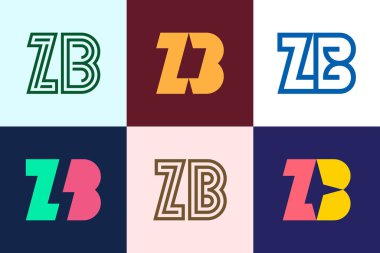 Bir dizi ZB logosu. Harfli soyut logo koleksiyonu. Geometrik soyut logolar
