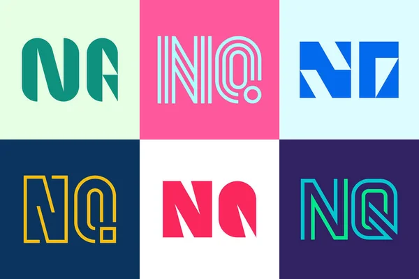 一组字母Nq标志 带有字母的抽象标识集合 几何抽象标识 — 图库矢量图片