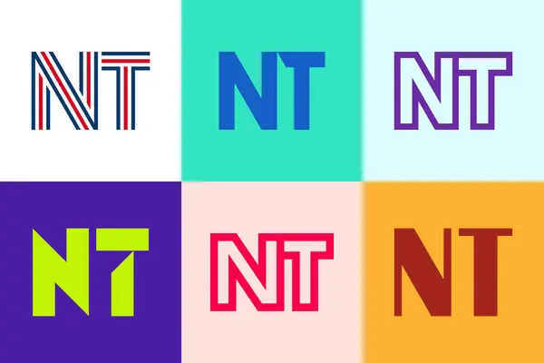 一套Nt标志字母 带有字母的抽象标识集合 几何抽象标识 — 图库矢量图片