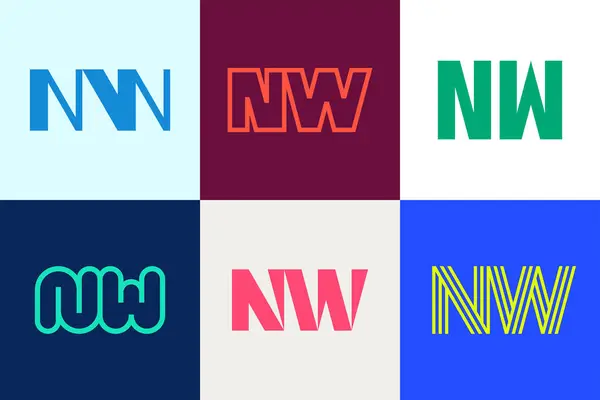 一套Nw标志 带有字母的抽象标识集合 几何抽象标识 — 图库矢量图片