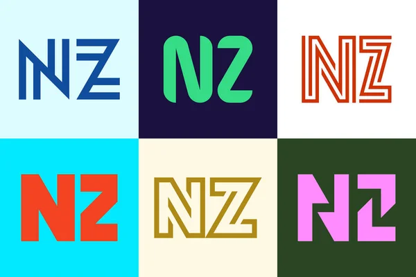 一套新西兰标志的字母 带有字母的抽象标识集合 几何抽象标识 — 图库矢量图片