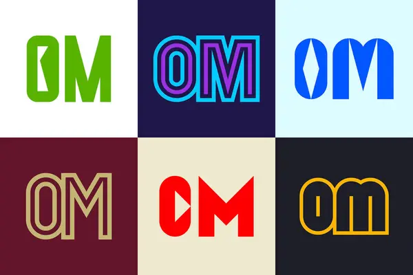一套Om标志字母 带有字母的抽象标识集合 几何抽象标识 — 图库矢量图片