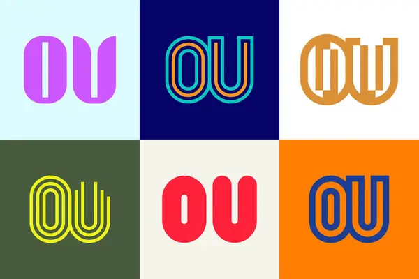 一套字母Ou标志 带有字母的抽象标识集合 几何抽象标识 — 图库矢量图片