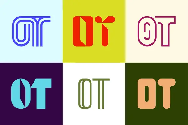 一组字母Ot标志 带有字母的抽象标识集合 几何抽象标识 — 图库矢量图片