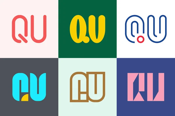 一套Qu标志字母 带有字母的抽象标识集合 几何抽象标识 — 图库矢量图片