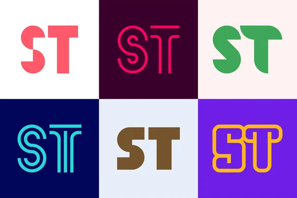 一套字母St标志 带有字母的抽象标识集合 几何抽象标识 — 图库矢量图片
