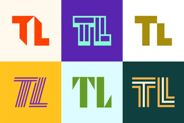 一组字母Tl标志 带有字母的抽象标识集合 几何抽象标识 — 图库矢量图片