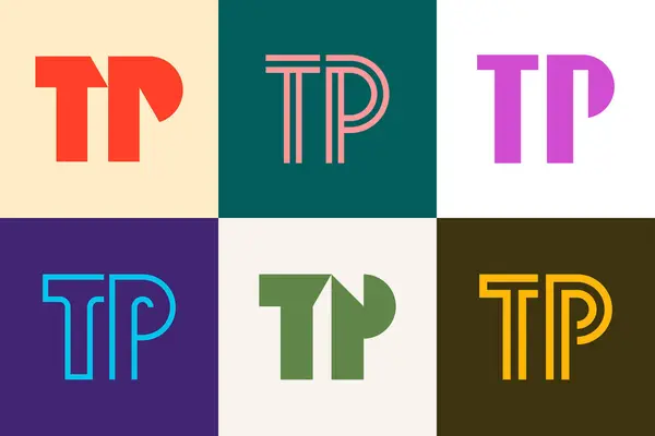 一组字母Tp标志 带有字母的抽象标识集合 几何抽象标识 — 图库矢量图片