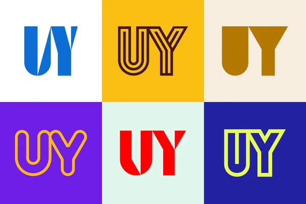 一套字母Uy标志 带有字母的抽象标识集合 几何抽象标识 — 图库矢量图片