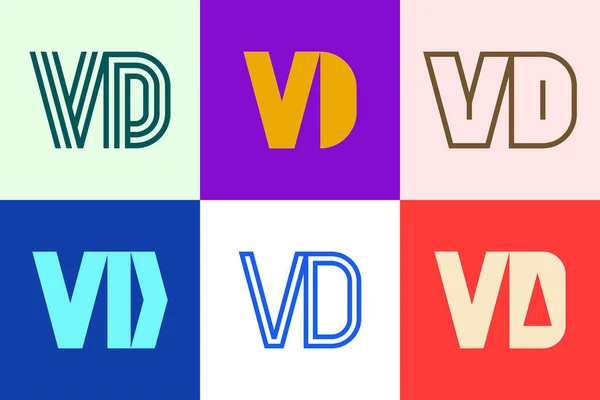 一套字母Vd标志 带有字母的抽象标识集合 几何抽象标识 — 图库矢量图片