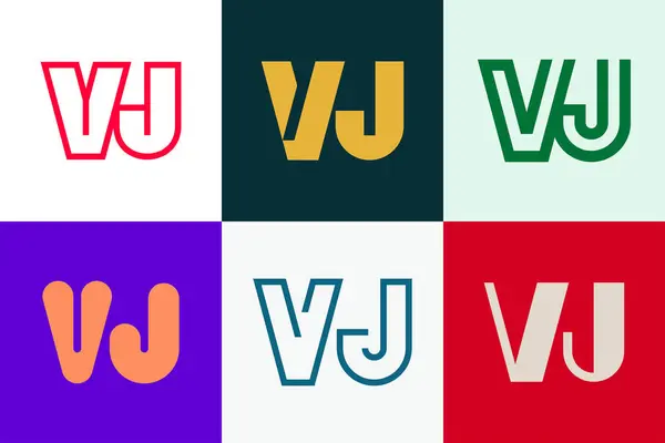Vjロゴのセット 文字による抽象的なロゴコレクション 幾何学的な抽象的なロゴ — ストックベクタ