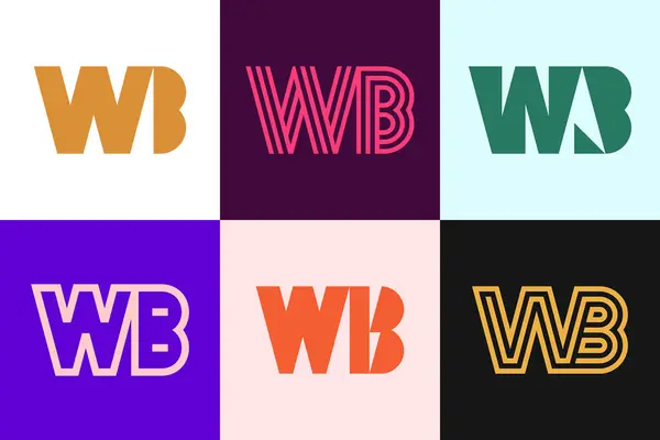 Wbロゴのセット 文字による抽象的なロゴコレクション 幾何学的な抽象的なロゴ — ストックベクタ