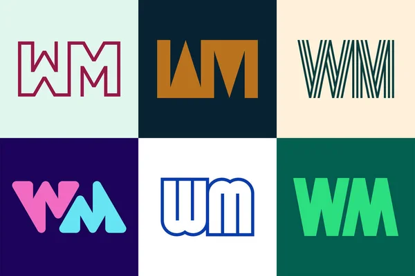 stock vector Set of letter WM logos. Abstract logos collection with letters. Geometrical abstract logos