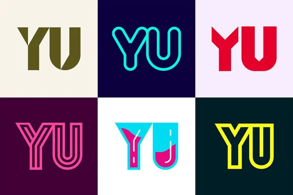 一套Yu标志的字母 带有字母的抽象标识集合 几何抽象标识 — 图库矢量图片