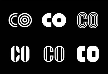 Karbon monoksit amblemi seti. Harfli soyut logo koleksiyonu. Geometrik soyut logolar