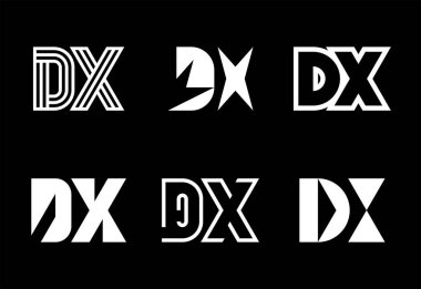 Bir dizi DX logosu. Harfli soyut logo koleksiyonu. Geometrik soyut logolar
