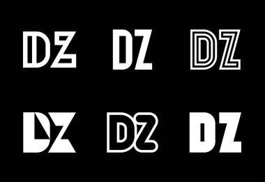 Bir dizi DZ logosu. Harfli soyut logo koleksiyonu. Geometrik soyut logolar