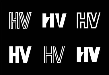Bir dizi HV logosu. Harfli soyut logo koleksiyonu. Geometrik soyut logolar