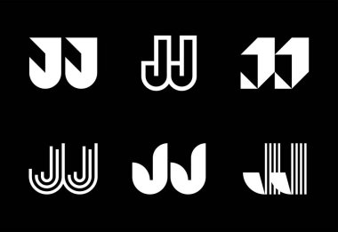 JJ logoları. Harfli soyut logo koleksiyonu. Geometrik soyut logolar