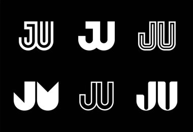 JU logoları seti. Harfli soyut logo koleksiyonu. Geometrik soyut logolar