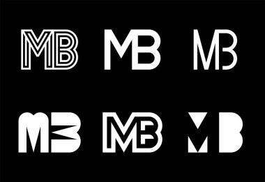 Bir set MB logosu. Harfli soyut logo koleksiyonu. Geometrik soyut logolar