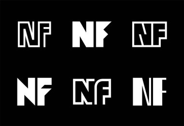 Bir dizi NF logosu. Harfli soyut logo koleksiyonu. Geometrik soyut logolar