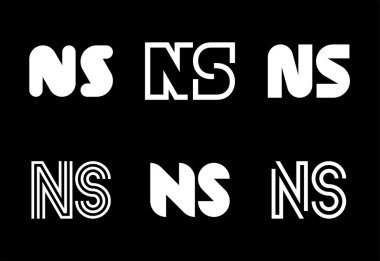 Bir dizi NS logosu. Harfli soyut logo koleksiyonu. Geometrik soyut logolar