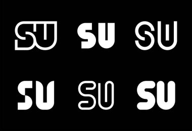 SU logoları seti. Harfli soyut logo koleksiyonu. Geometrik soyut logolar