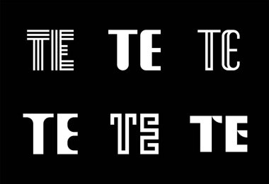 TE logoları seti. Harfli soyut logo koleksiyonu. Geometrik soyut logolar
