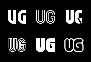 Bir dizi UG logosu. Harfli soyut logo koleksiyonu. Geometrik soyut logolar