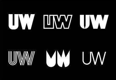 Bir dizi UW logosu. Harfli soyut logo koleksiyonu. Geometrik soyut logolar