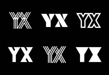Bir dizi YX logosu. Harfli soyut logo koleksiyonu. Geometrik soyut logolar