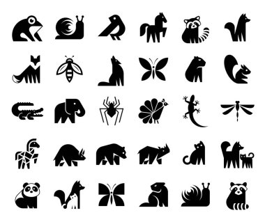 Hayvan logoları koleksiyonu. Hayvan logosu seti. Simge tasarımı