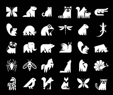 Hayvan logoları koleksiyonu. Hayvan logosu seti. Simge tasarımı