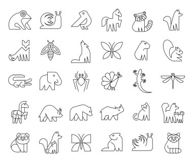 Hayvan logoları koleksiyonu. Hayvan logosu seti. Simge tasarımı