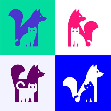 Köpek ve kedi logosu seti. Simge tasarımı. Şablon öğeleri