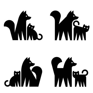Köpek ve kedi logosu seti. Simge tasarımı. Şablon öğeleri